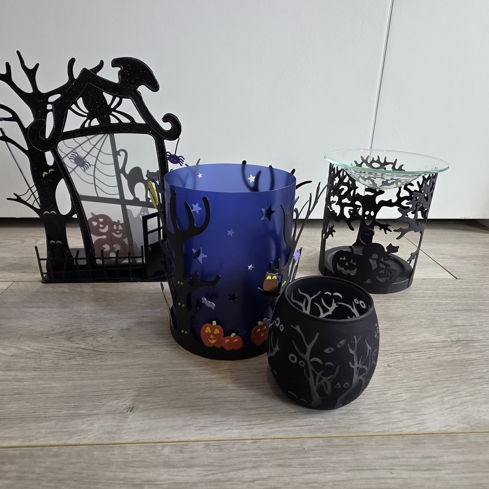 PartyLite Halloween Candle Holders - Black and Blue